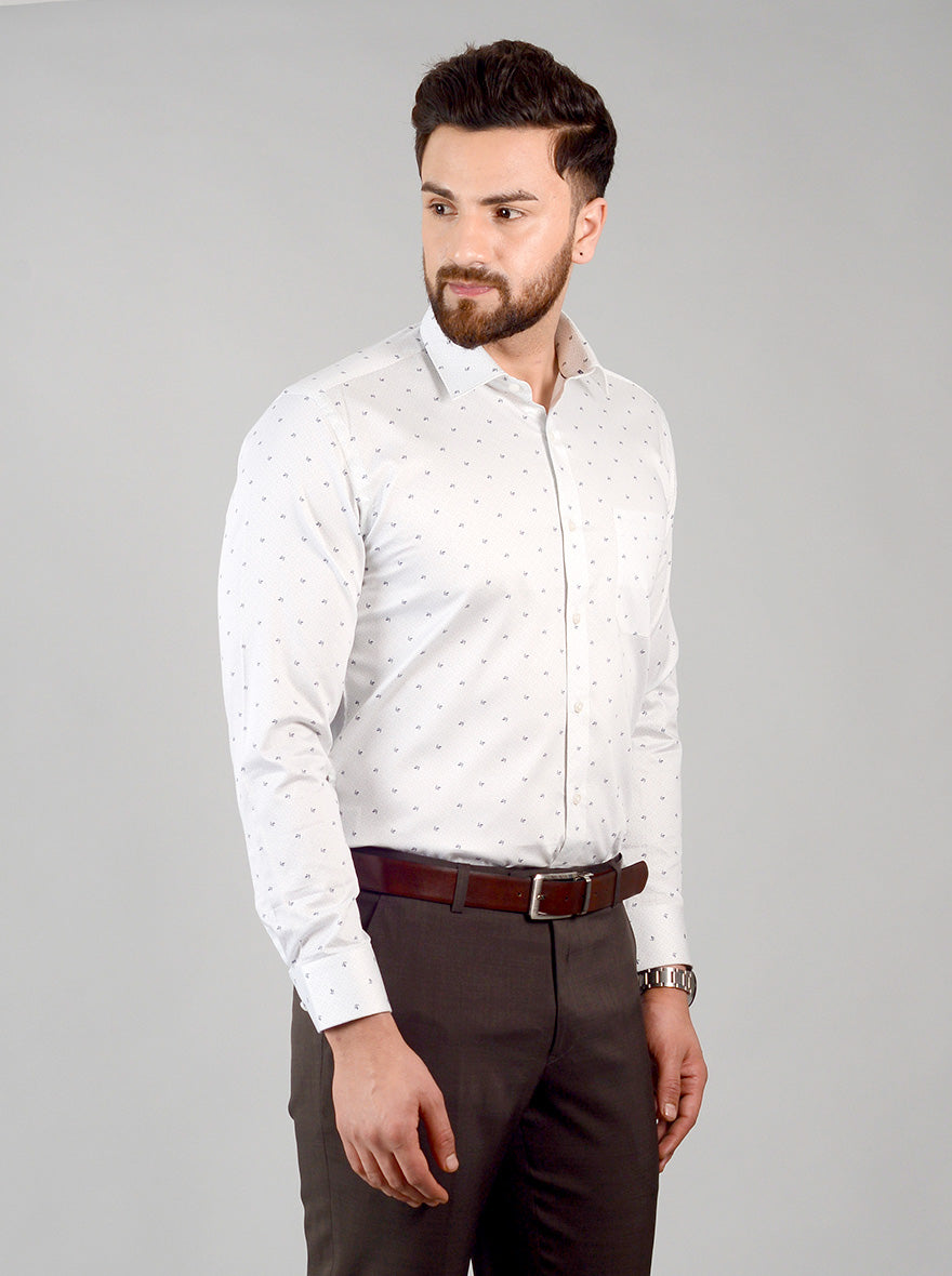 Off White Printed Slim Fit Formal Shirt | Greenfibre