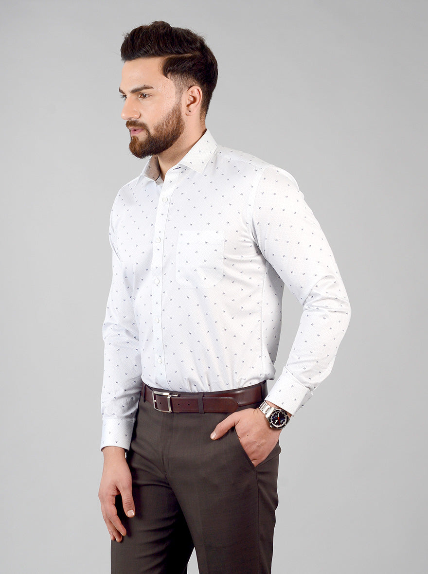 Off White Printed Slim Fit Formal Shirt | Greenfibre