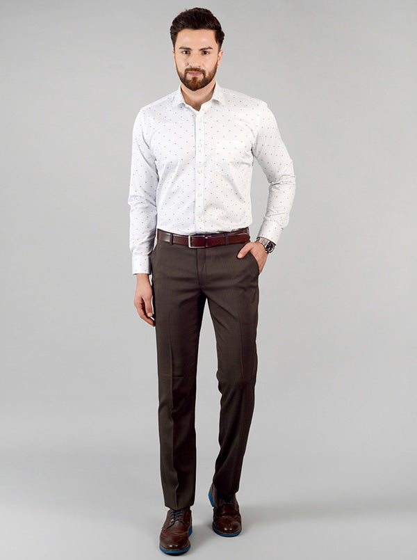 Off White Printed Slim Fit Formal Shirt | Greenfibre