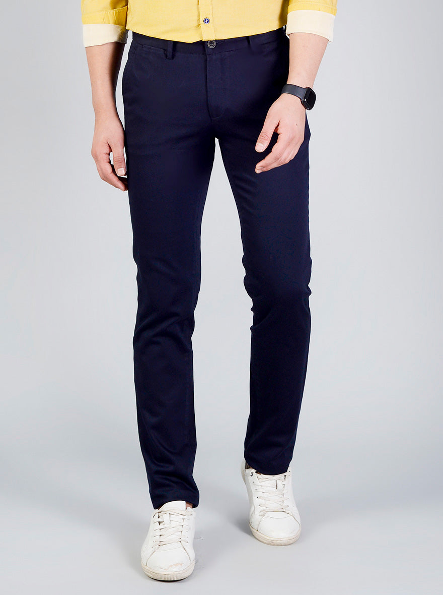 Navy Blue Solid Slim Fit Chinos | JB Sport