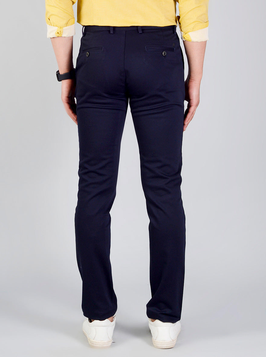 Navy Blue Solid Slim Fit Chinos | JB Sport