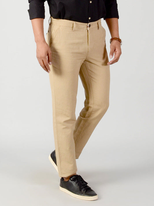 Khaki Self Textured Slim Fit Casual Trouser | JB Sport