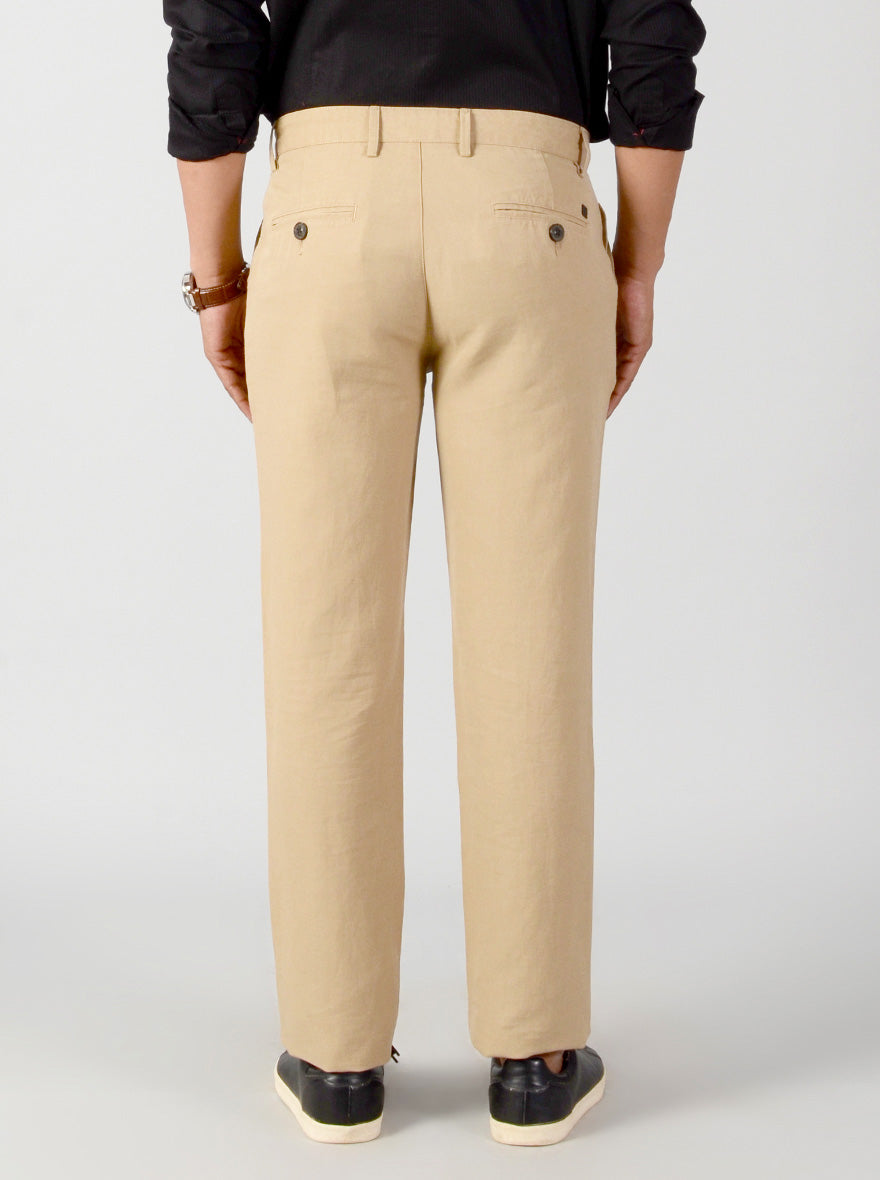 Khaki Self Textured Slim Fit Casual Trouser | JB Sport