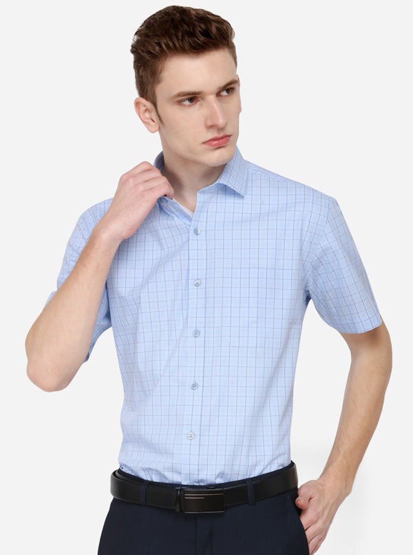 Sky Blue Checked Regular Fit Formal Shirt | JadeBlue