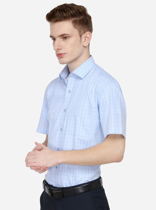 Sky Blue Checked Regular Fit Formal Shirt | JadeBlue