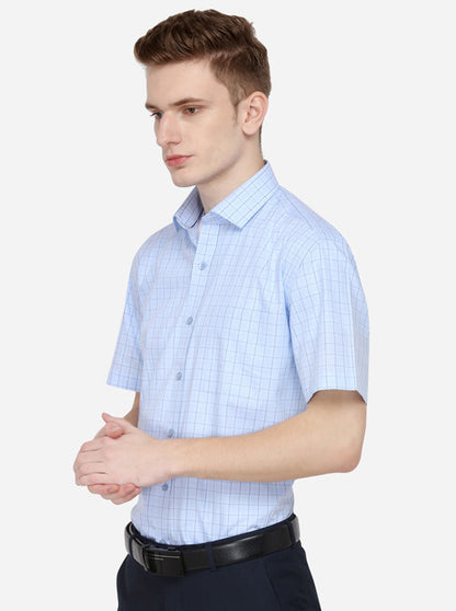 Sky Blue Checked Regular Fit Formal Shirt | JadeBlue