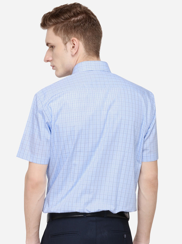 Sky Blue Checked Regular Fit Formal Shirt | JadeBlue