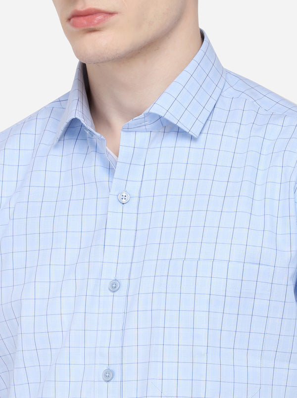 Sky Blue Checked Regular Fit Formal Shirt | JadeBlue