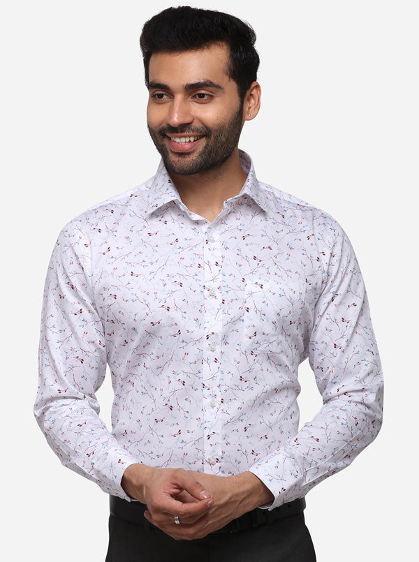 White Printed Slim Fit Formal Shirt | Greenfibre