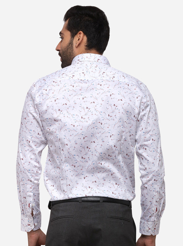 White Printed Slim Fit Formal Shirt | Greenfibre