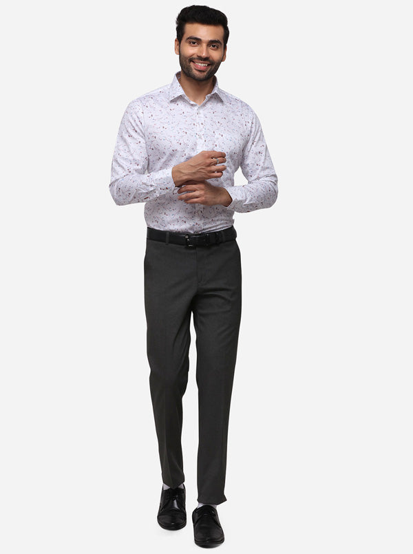 White Printed Slim Fit Formal Shirt | Greenfibre