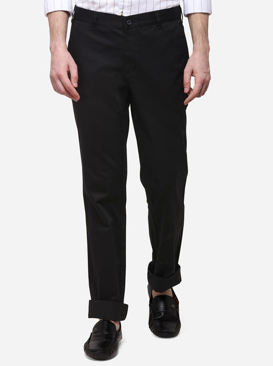 Black Slim Fit Solid Casual Trouser | Greenfibre