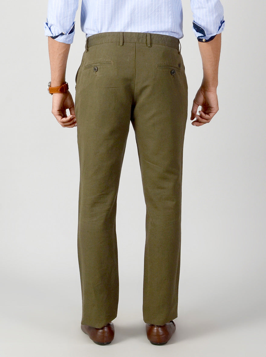 Dark Olive Green Self Textured Slim Fit Casual Trouser | JB Sport