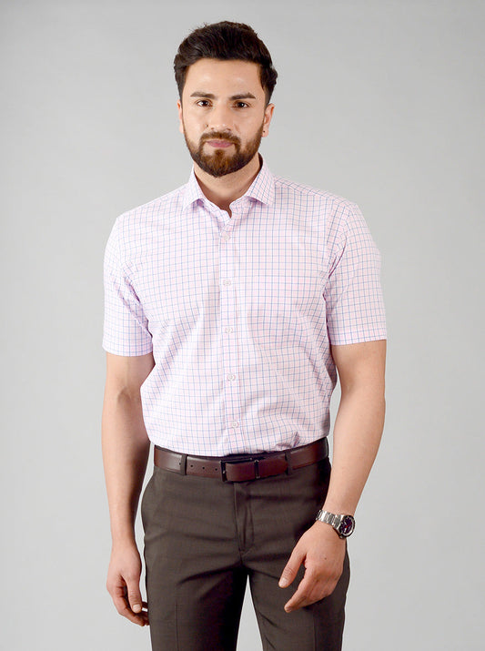 Pink & Blue Checked Regular Fit Formal Shirt | JadeBlue