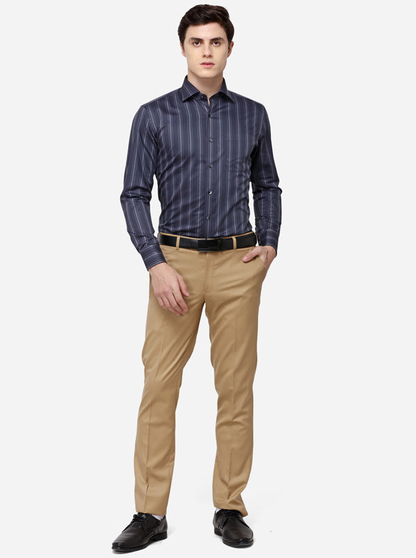 Steel Grey Striped Slim Fit Formal Shirt | Metal