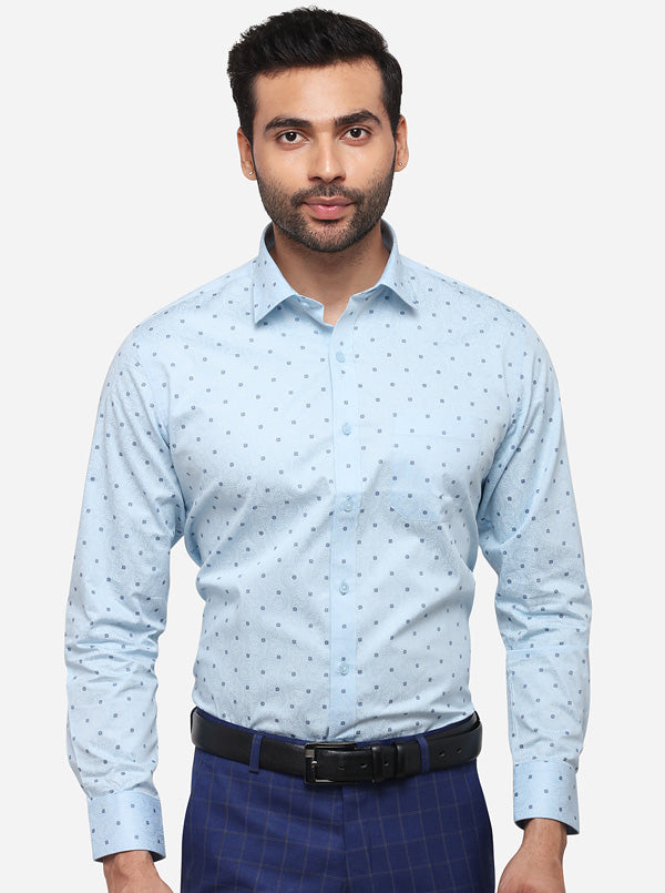 Sky Blue Printed Slim Fit Formal Shirt | Greenfibre