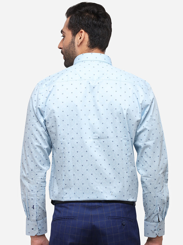 Sky Blue Printed Slim Fit Formal Shirt | Greenfibre