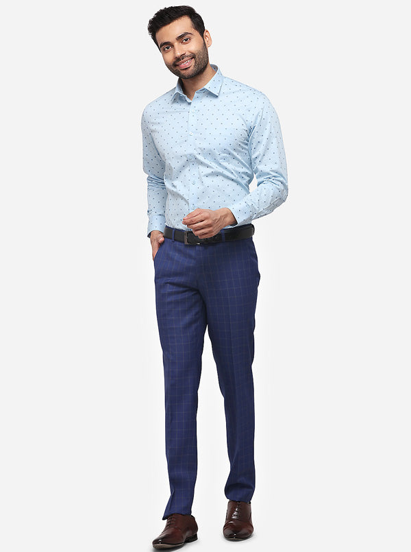 Sky Blue Printed Slim Fit Formal Shirt | Greenfibre