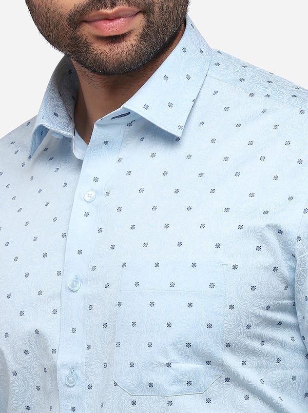 Sky Blue Printed Slim Fit Formal Shirt | Greenfibre