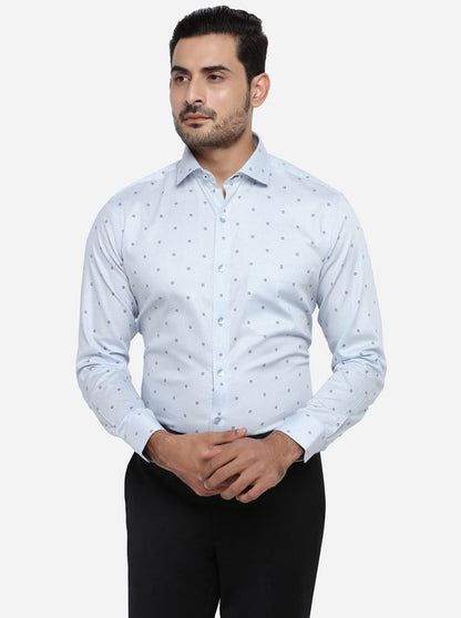 Light Blue Printed Slim Fit Formal Shirt | Metal
