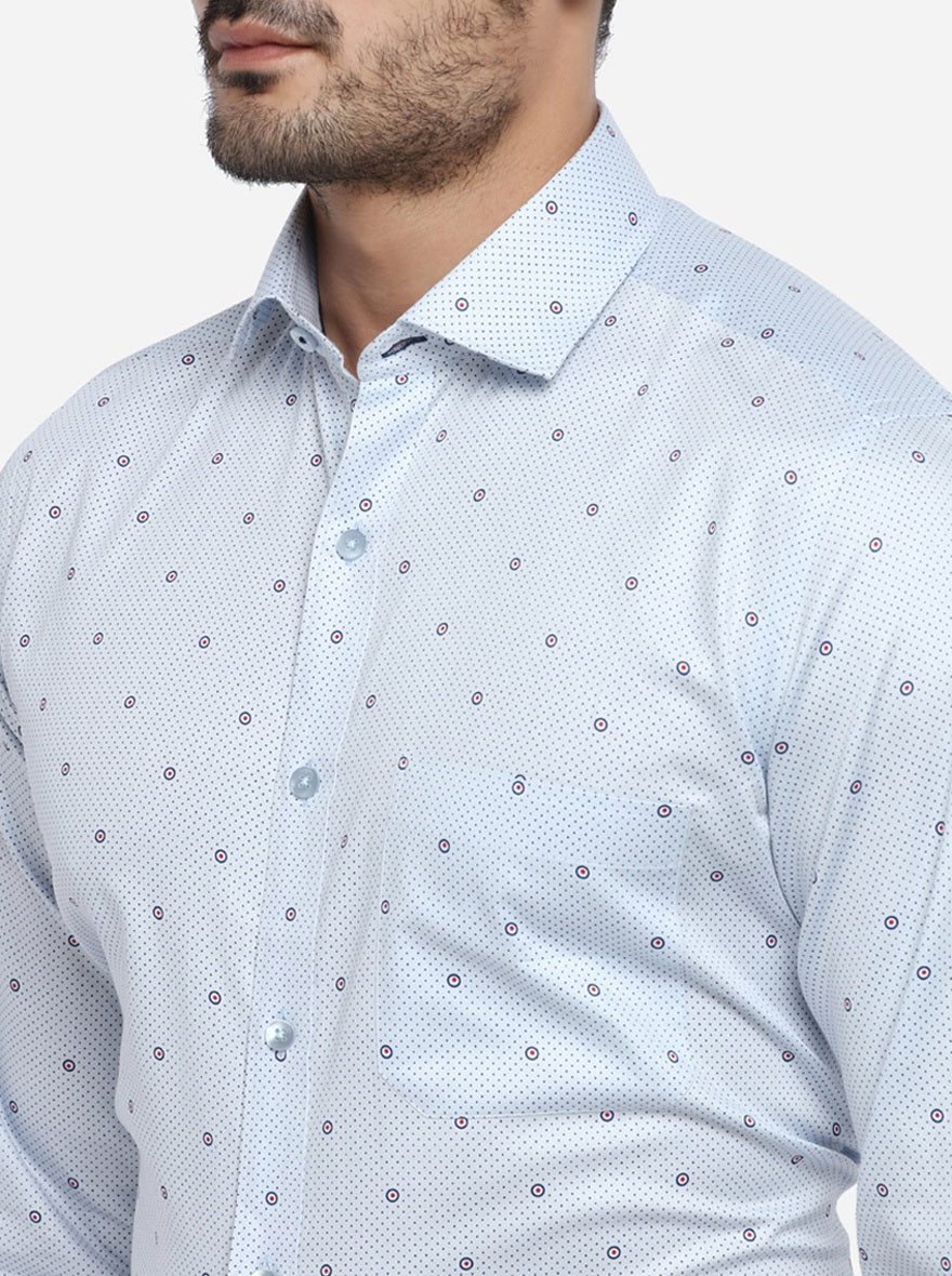 Light Blue Printed Slim Fit Formal Shirt | Metal