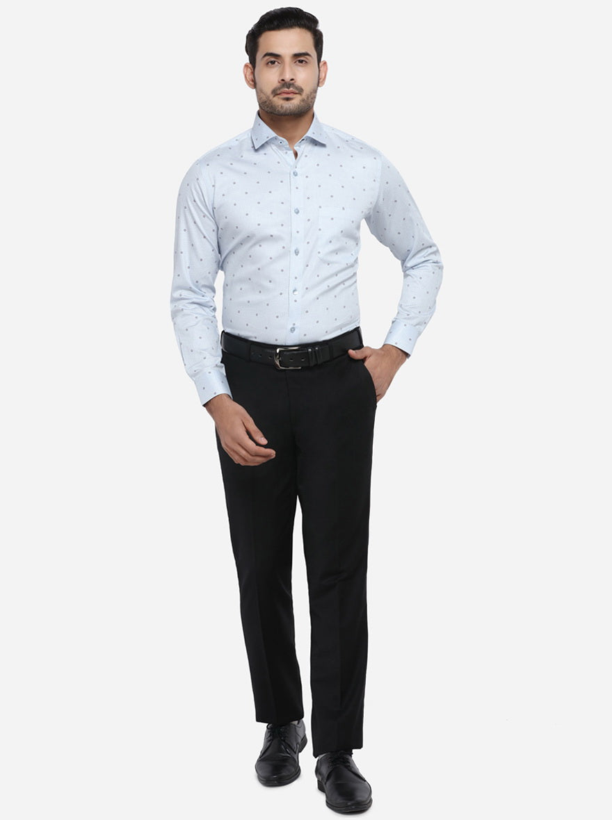 Light Blue Printed Slim Fit Formal Shirt | Metal