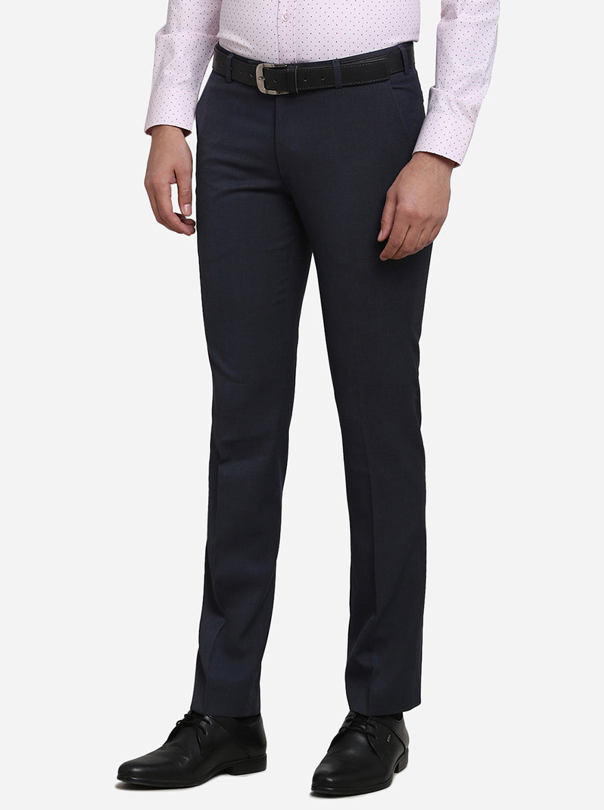 Dark Grey Solid Slim Fit Formal Trouser | Metal