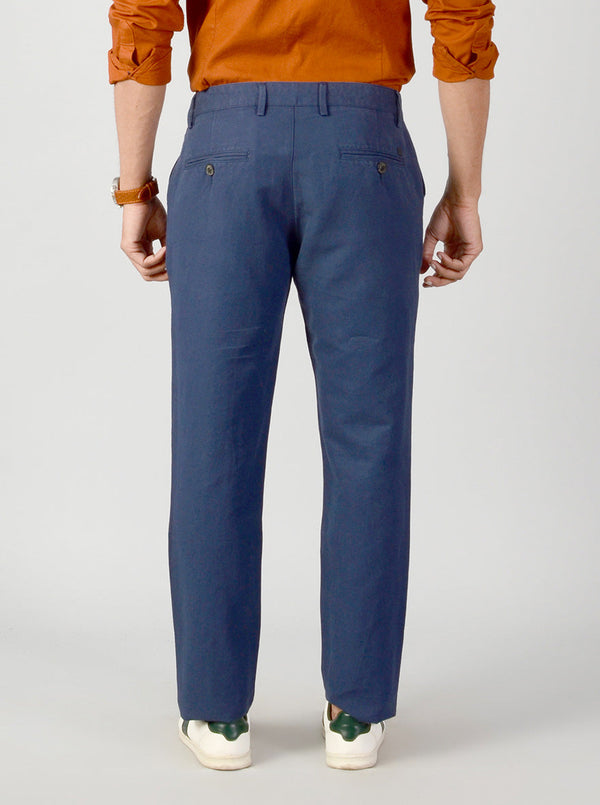 Navy Blue Self Textured Slim Fit Casual Trouser | JB Sport