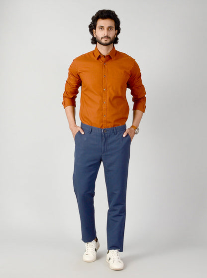 Navy Blue Self Textured Slim Fit Casual Trouser | JB Sport