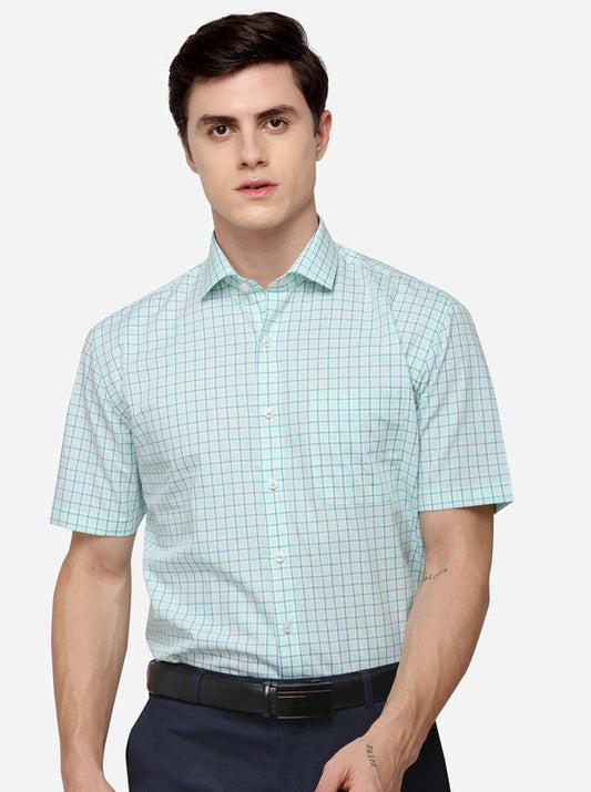 Blue & Green Checked Regular Fit Formal Shirt | JadeBlue