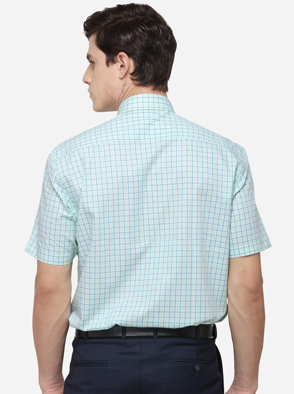 Blue & Green Checked Regular Fit Formal Shirt | JadeBlue