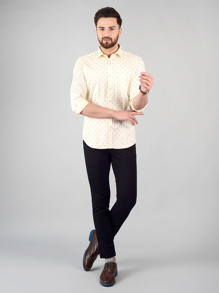 Cream & Blue Printed Slim Fit Formal Shirt | Greenfibre