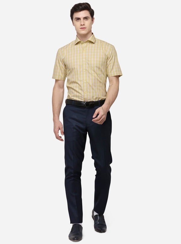 Yellow & White Checked Regular Fit Formal Shirt | JadeBlue