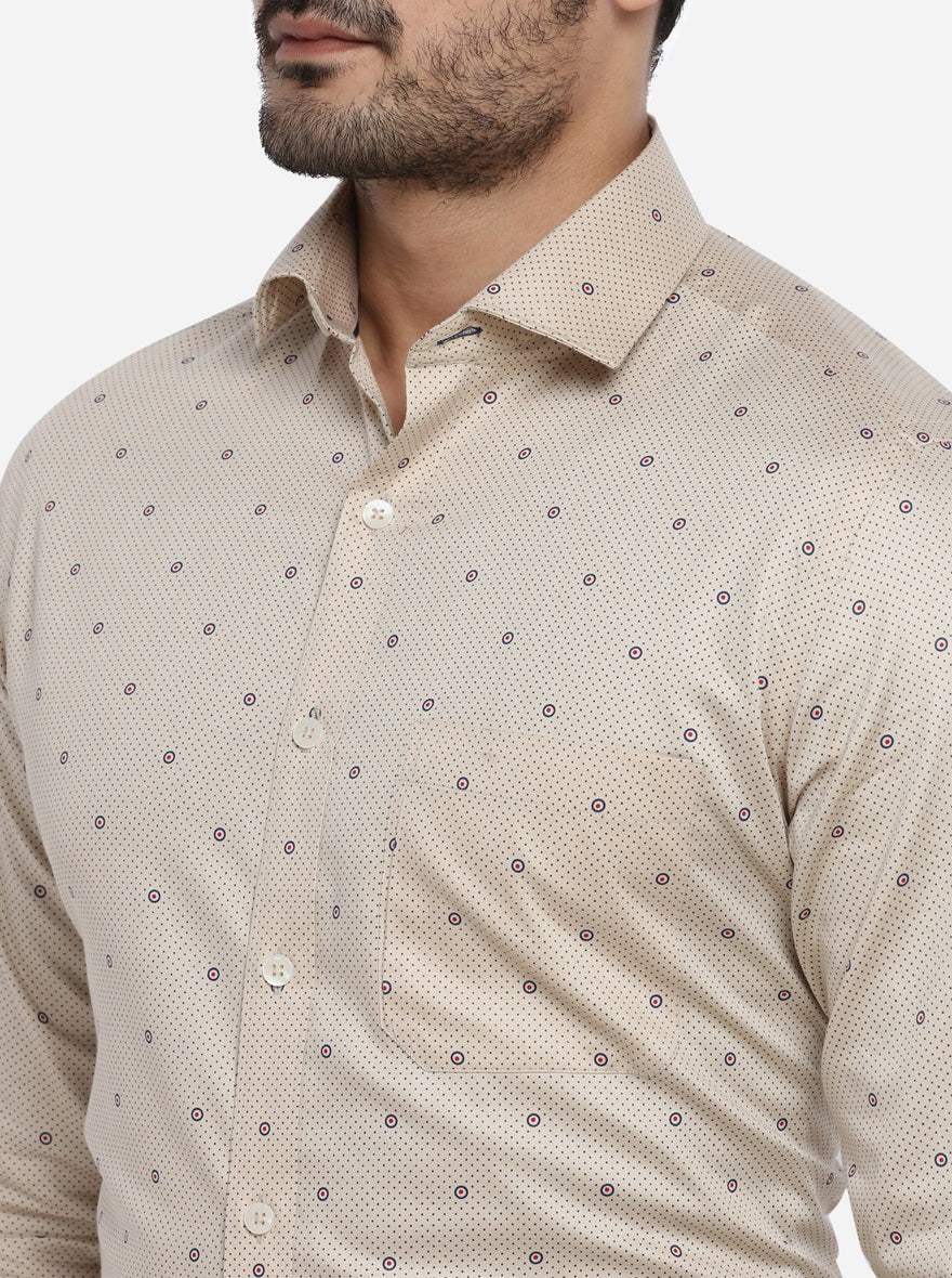 Light Khaki Printed Slim Fit Formal Shirt | Metal