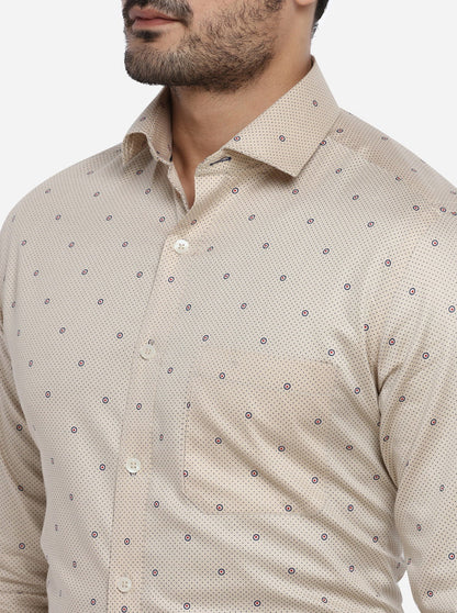 Light Khaki Printed Slim Fit Formal Shirt | Metal