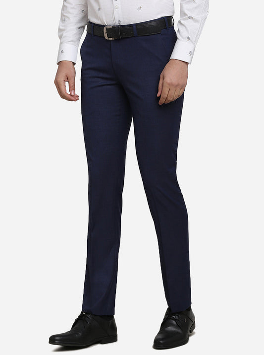 Navy Blue Solid Slim Fit Formal Trouser | Metal