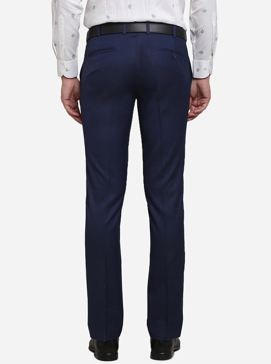 Navy Blue Solid Slim Fit Formal Trouser | Metal