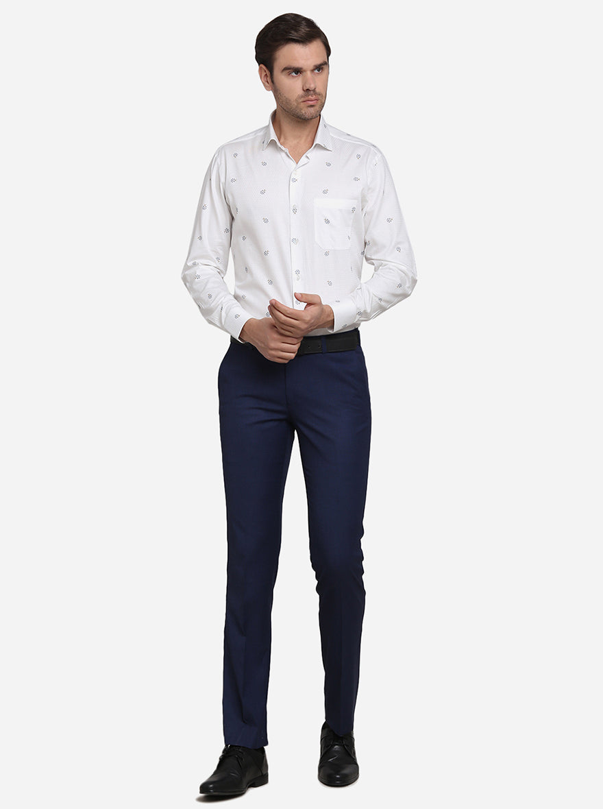 Navy Blue Solid Slim Fit Formal Trouser | Metal