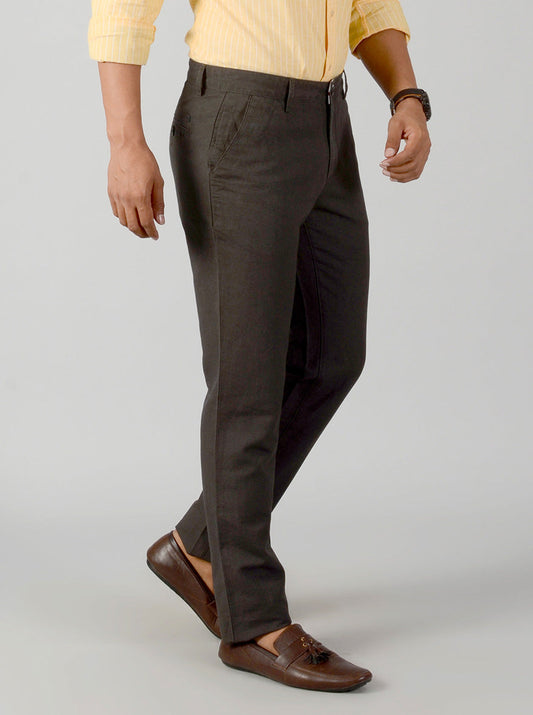 Dark Olive Green Self Textured Slim Fit Casual Trouser | JB Sport