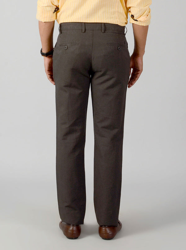 Dark Olive Green Self Textured Slim Fit Casual Trouser | JB Sport