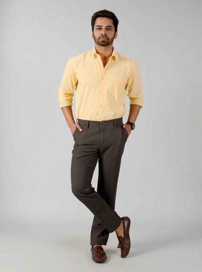 Dark Olive Green Self Textured Slim Fit Casual Trouser | JB Sport