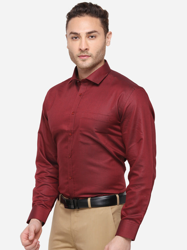 Maroon Solid Regular Fit Formal Shirt | Greenfibre