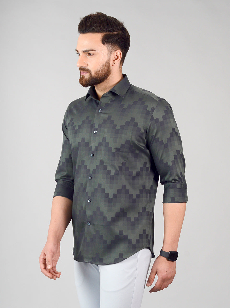 Pine Green Self Design Slim Fit Evening Wear Shirt | Metal