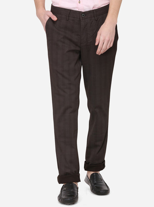 Brown Checked Uno Fit Casual Trouser | JadeBlue Sport