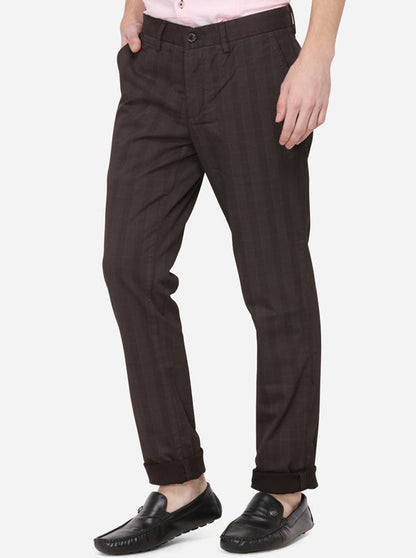 Brown Checked Uno Fit Casual Trouser | JadeBlue Sport
