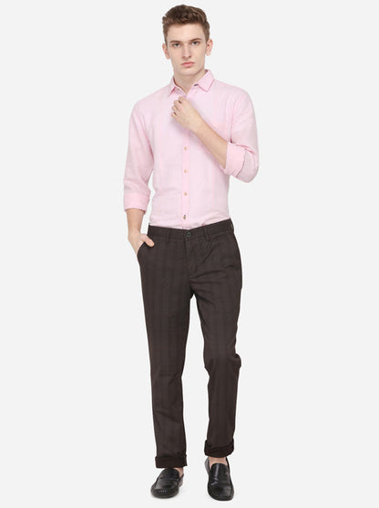 Brown Checked Uno Fit Casual Trouser | JadeBlue Sport