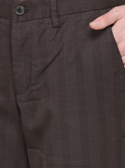 Brown Checked Uno Fit Casual Trouser | JadeBlue Sport