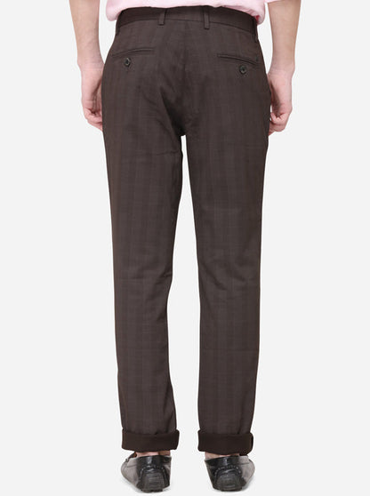 Brown Checked Uno Fit Casual Trouser | JadeBlue Sport