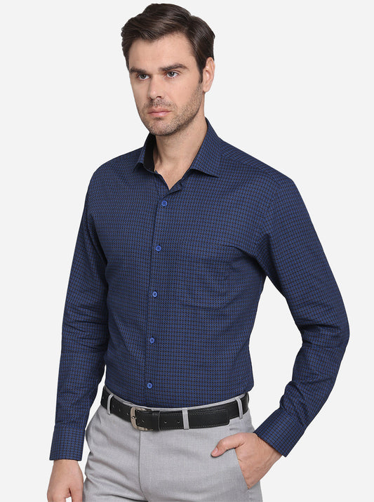 Dark Blue & Black Dobby Slim Fit Formal Shirt | Metal