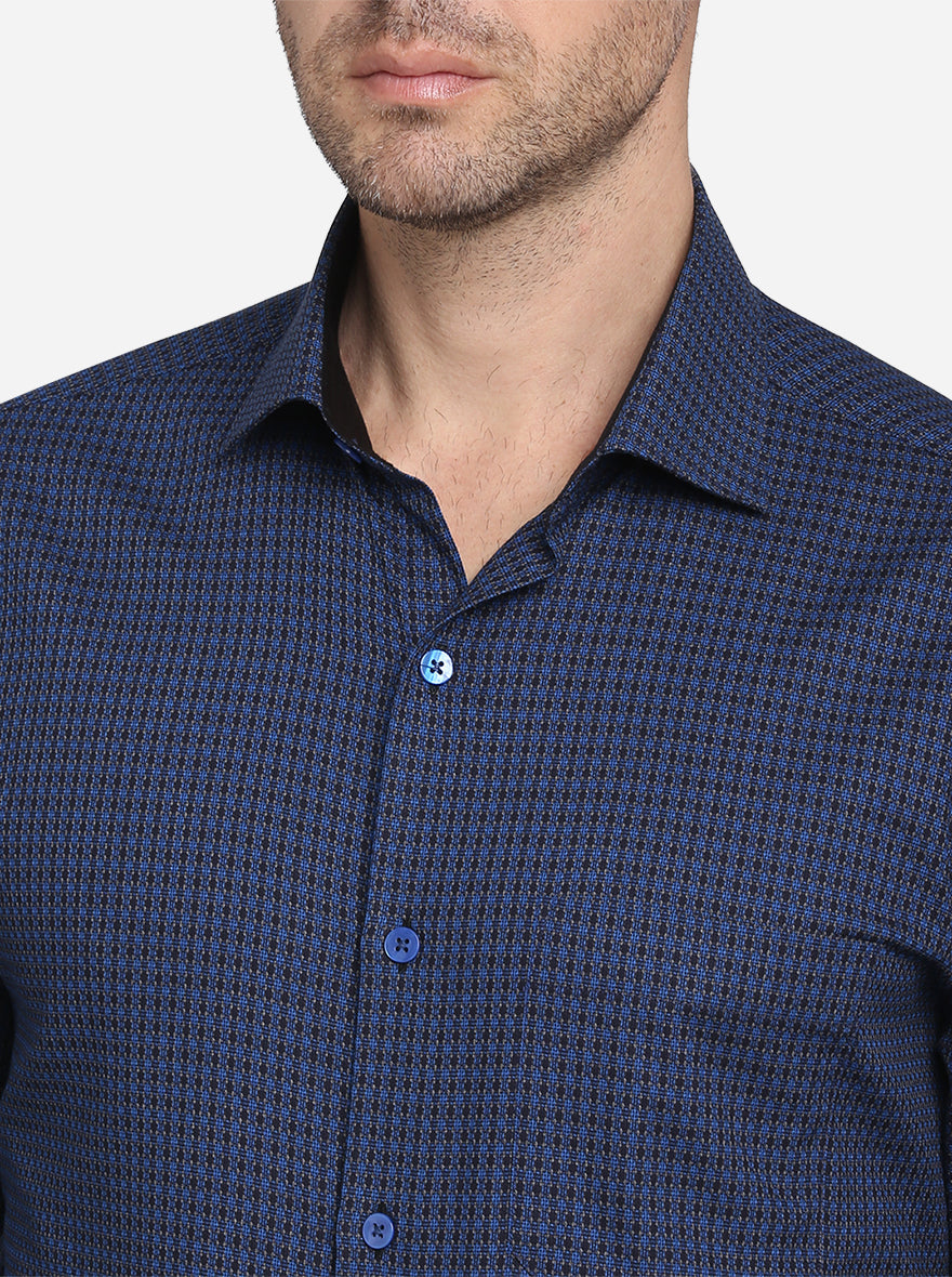 Dark Blue & Black Dobby Slim Fit Formal Shirt | Metal